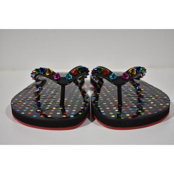 Christian Louboutin Loubi Flip Spikes Donna Flat Black Thong Flip Flop Sandal 36 - Picture 6 of 12